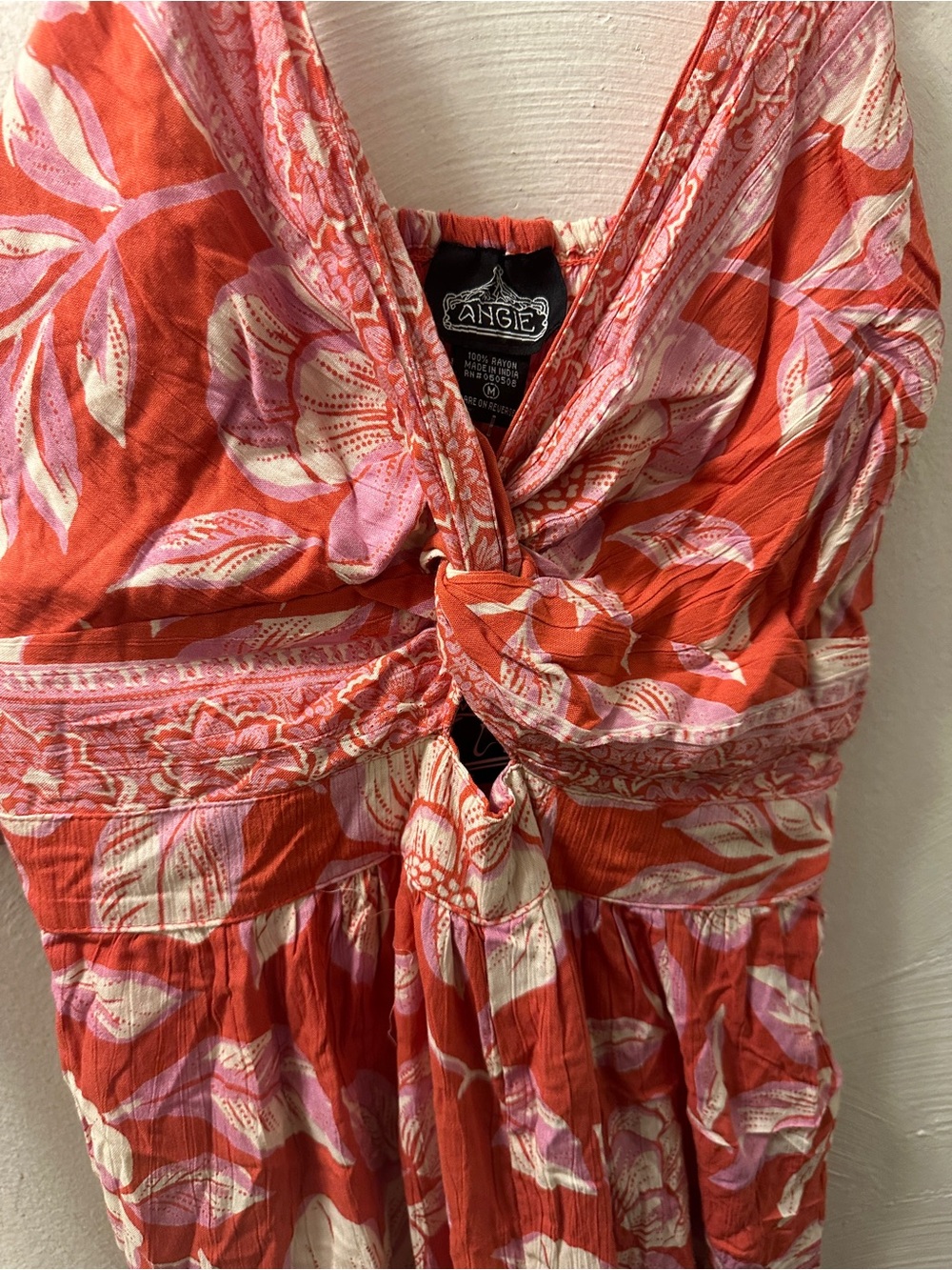 NWT Angie Womens Coral Floral Tie Front Wide Leg Jumpsuit Medium - Picture 4 of 9